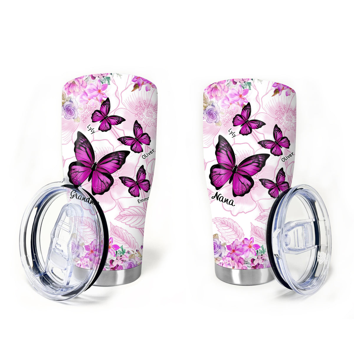 Flower Butterfly Grandma Nana Mimi Personalized Tumbler SC151109 - Drive mockup HP24HL19APR02