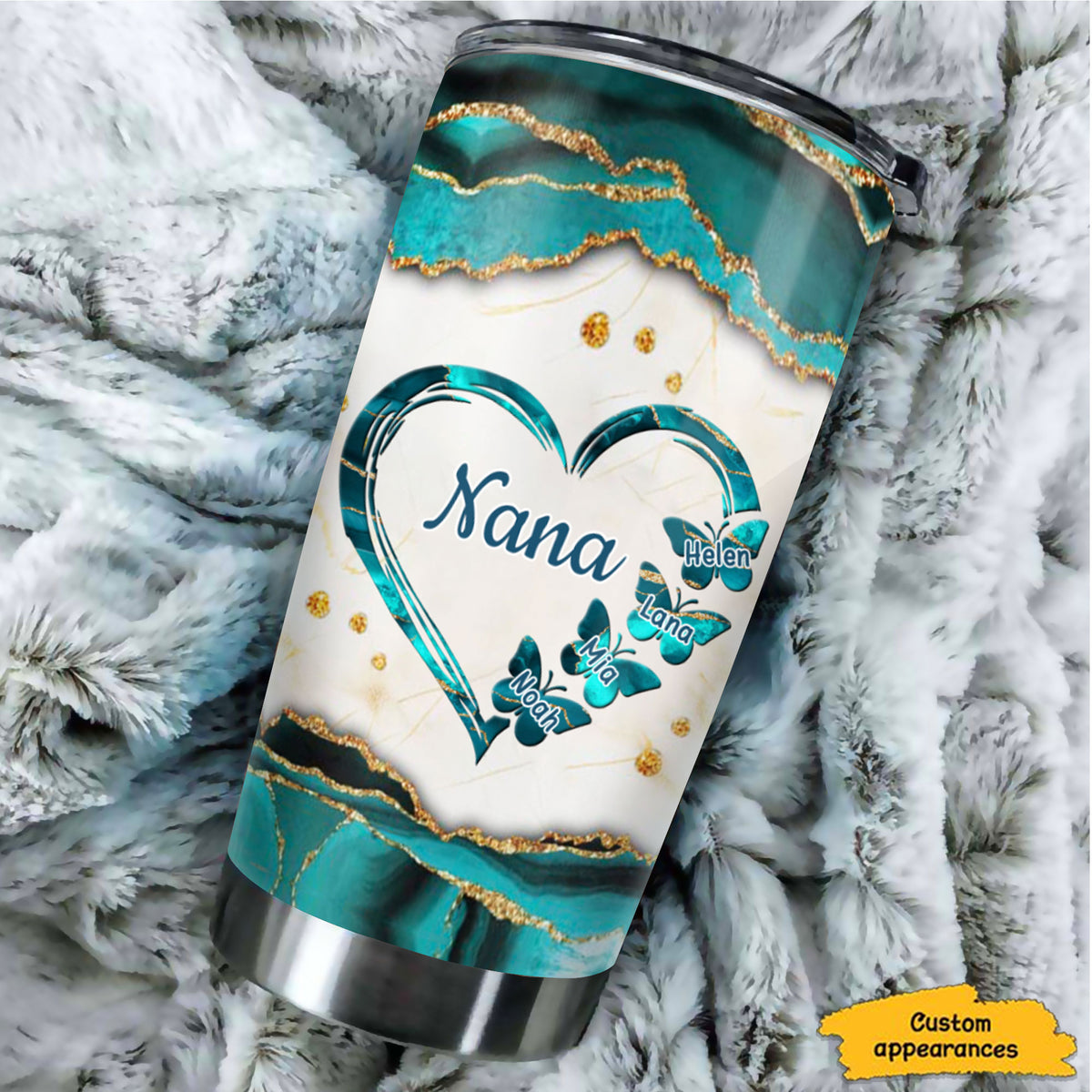 Marble Heart Butterfly Mom Grandma Nana Mimi Gigi Auntie Personalized Tumbler