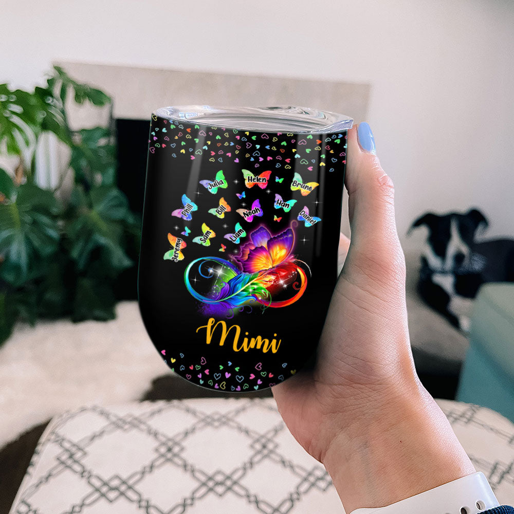 Infinity Butterfly Grandma Kids Names Personalized Wine Tumbler