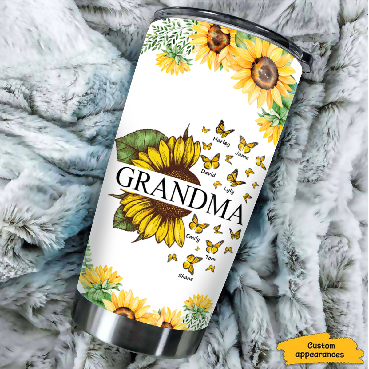 Butterfly Sunflower Grandma Mimi Nana Mommy Personalized Tumbler
