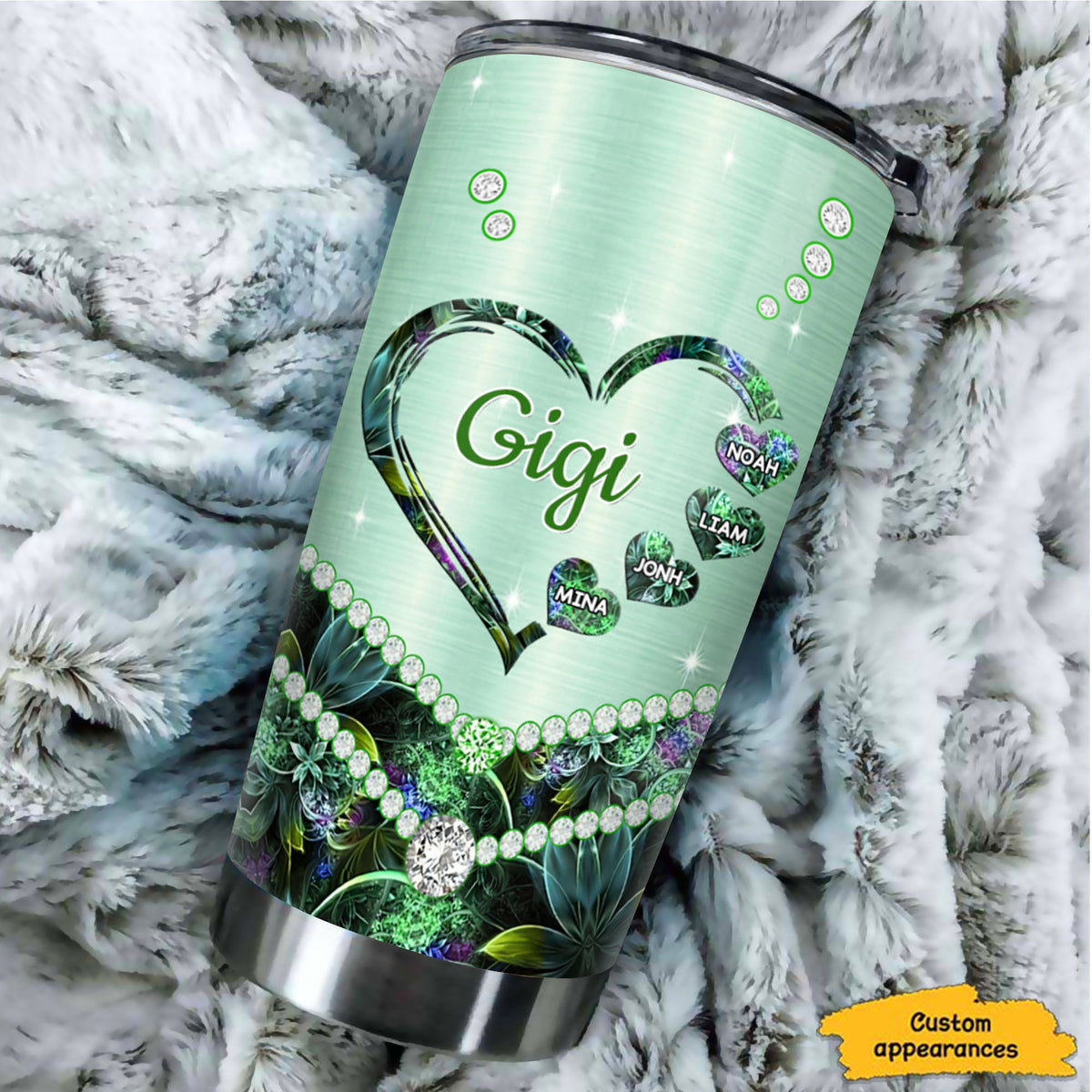 Jewel Heart Grandma Nickname Kids Names Personalized Tumbler 20oz
