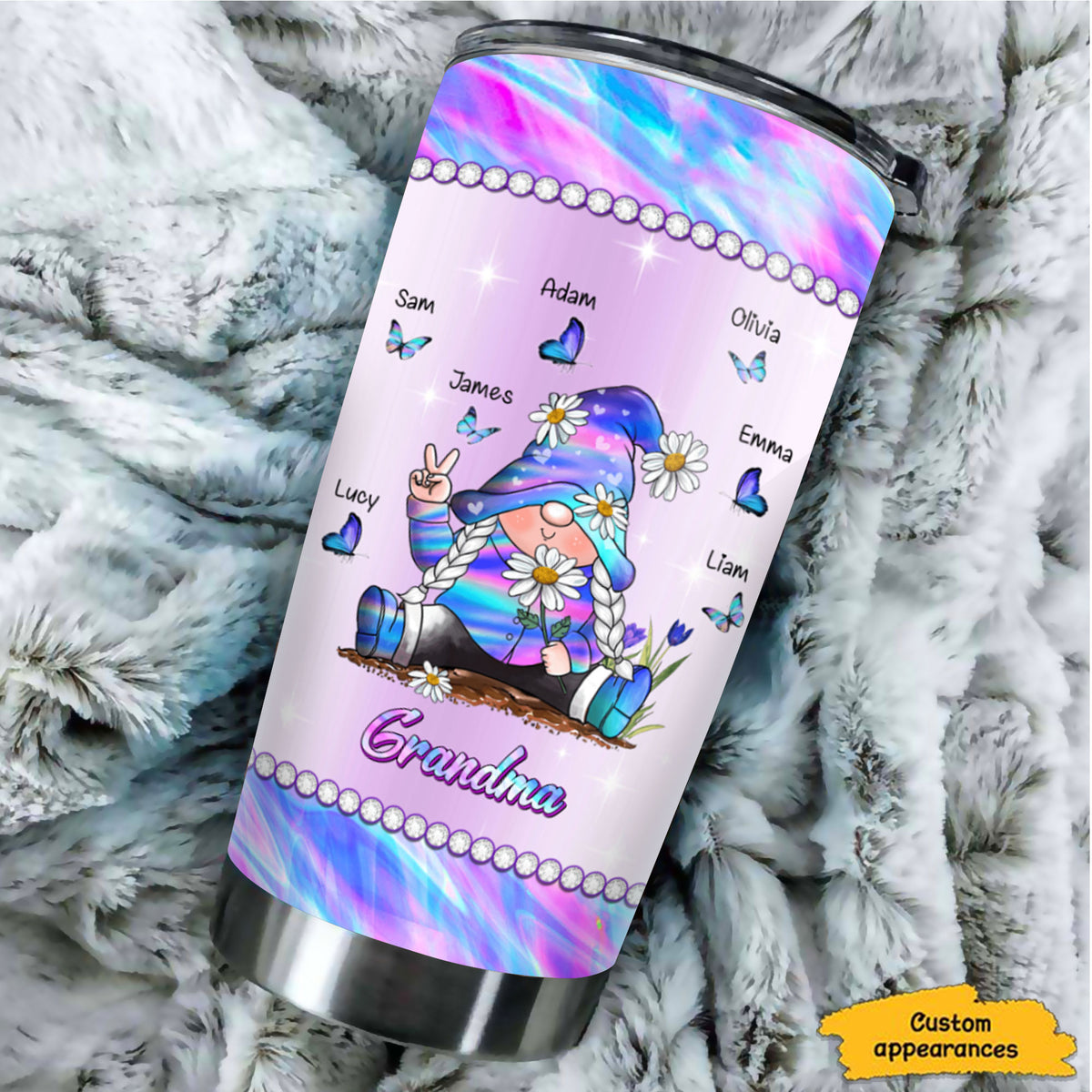 Hippie Gnome Grandma Nickname Kids Names Personalized Tumbler 4 Styles 20oz