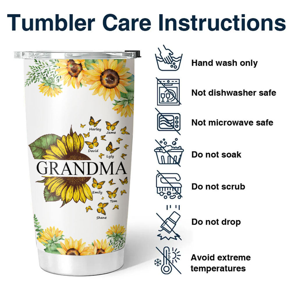 Butterfly Sunflower Grandma Mimi Nana Mommy Personalized Tumbler