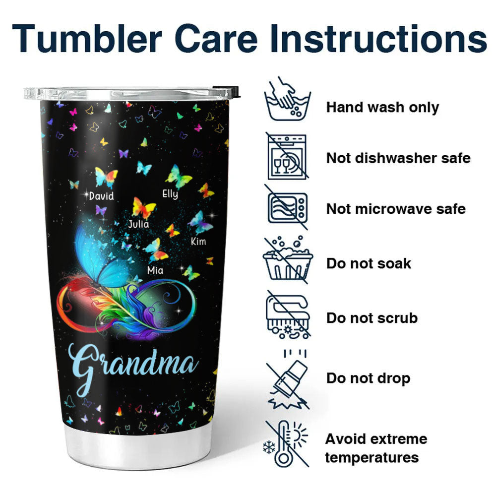 Rainbow Infinity Butterfly Grandma Kids Names Personalized Tumbler
