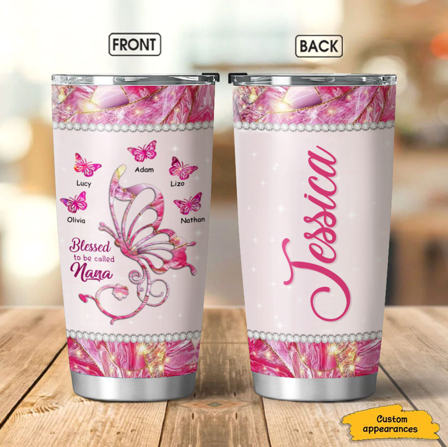 Butterfly Blessed to be called Grandma Nana Nanny Mimi Personalized Tumbler SC151106 - Drive mockup HP10NOV22HL01
