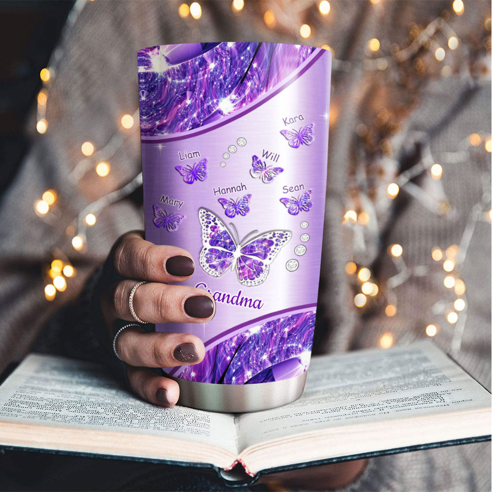 Jewel Butterfly Grandma Nickname Kids Names Personalized Tumbler 3 Colors 20oz