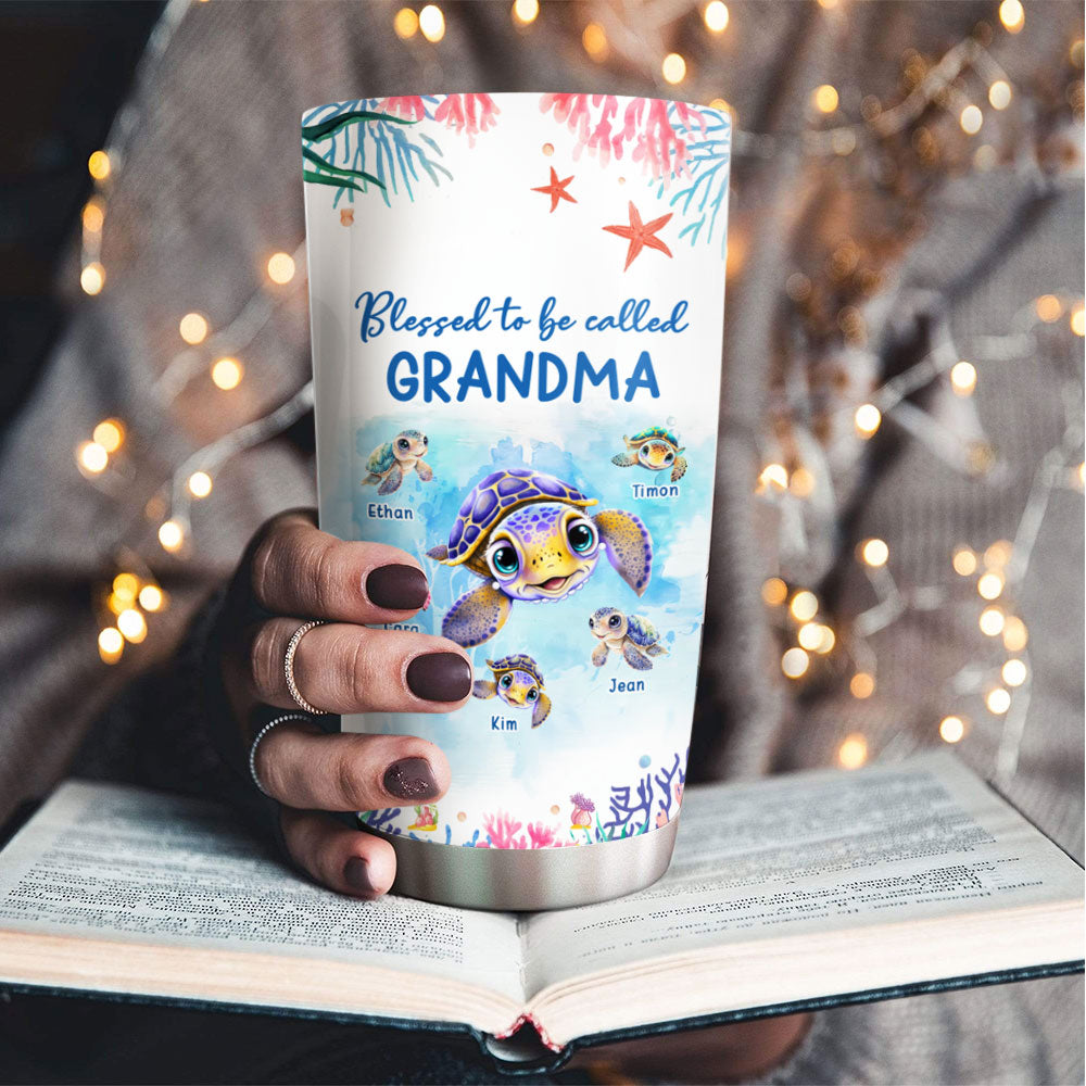 Sea Turtle Blessed To Be Called Grandma Kids Names Personalized Tumbler 20oz
