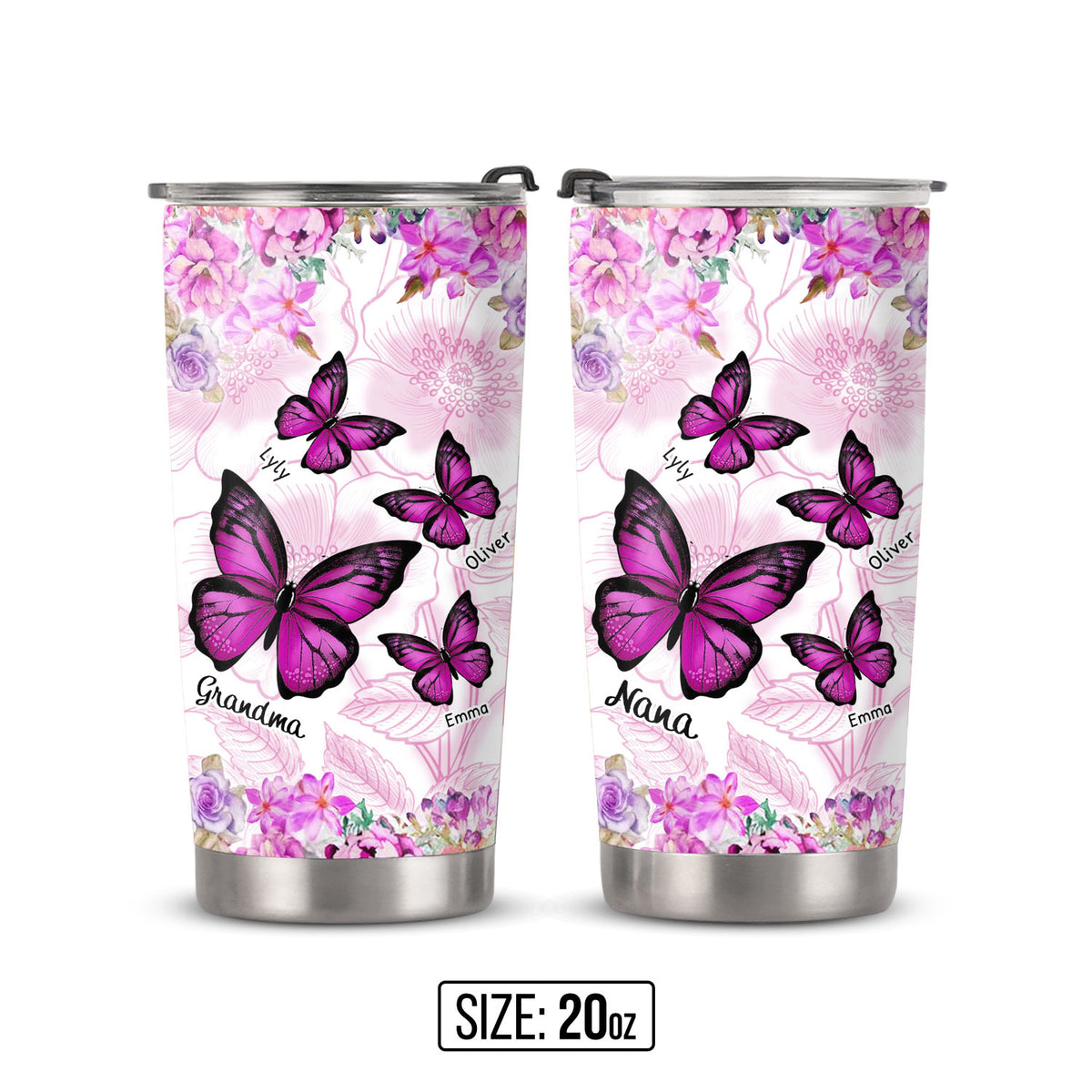 Flower Butterfly Grandma Nana Mimi Personalized Tumbler SC151109 - Drive mockup HP24HL19APR02