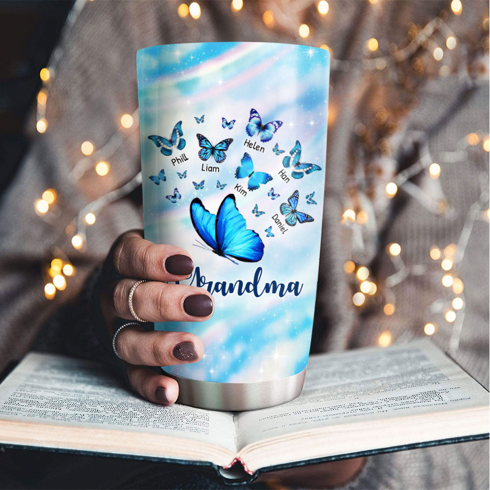 Blue Butterfly Grandma Nana Mimi Gigi Auntie Mom Personalized Tumbler