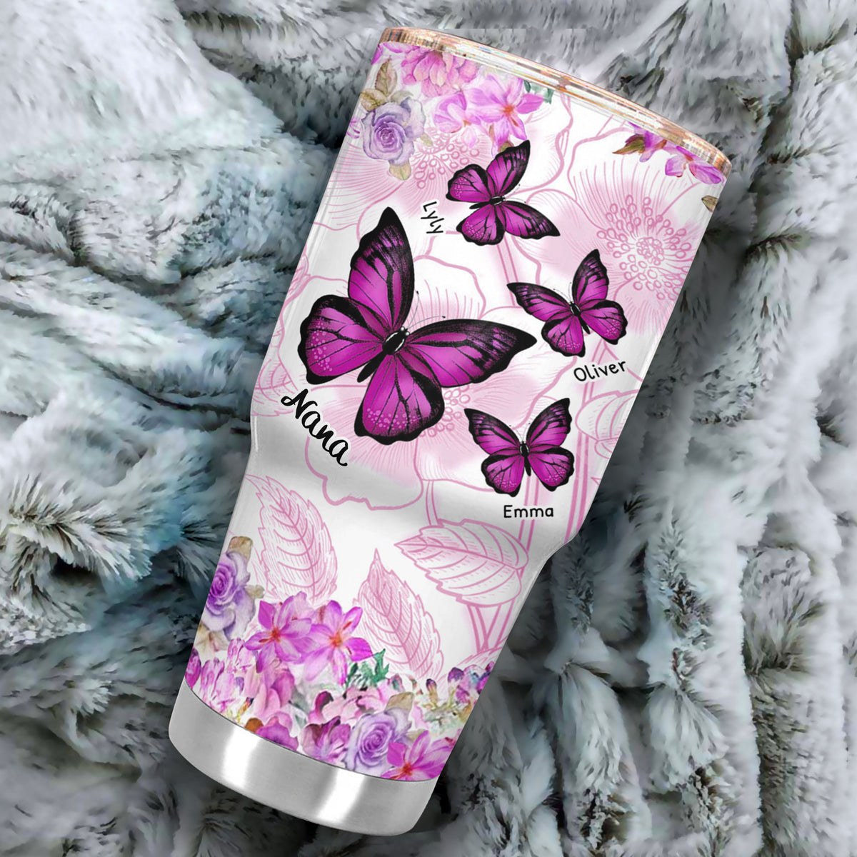 Flower Butterfly Grandma Nana Mimi Personalized Tumbler SC151109 - Drive mockup HP24HL19APR02