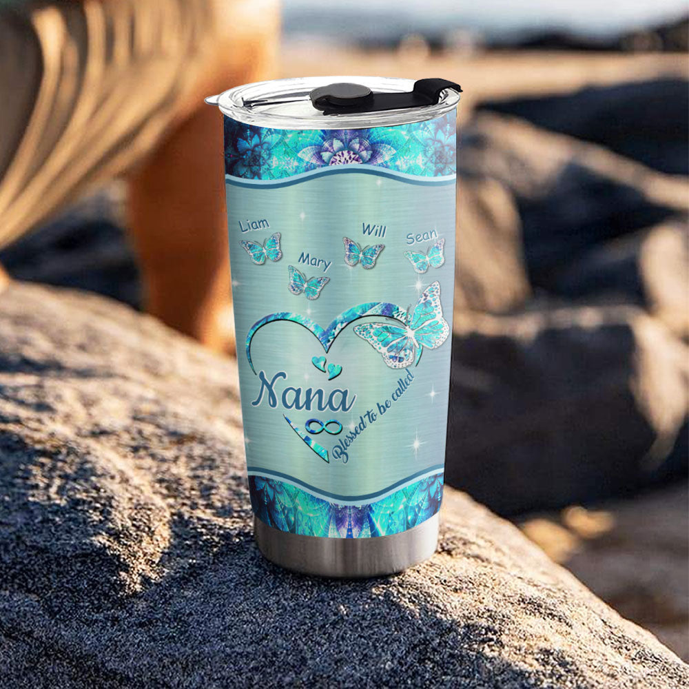 Butterfly Heart Blessed To Be Called Nickname Kids Names Personalized Tumbler 17 Colors 20oz
