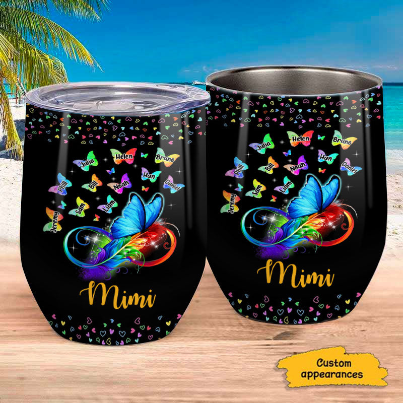 Infinity Butterfly Grandma Kids Names Personalized Wine Tumbler