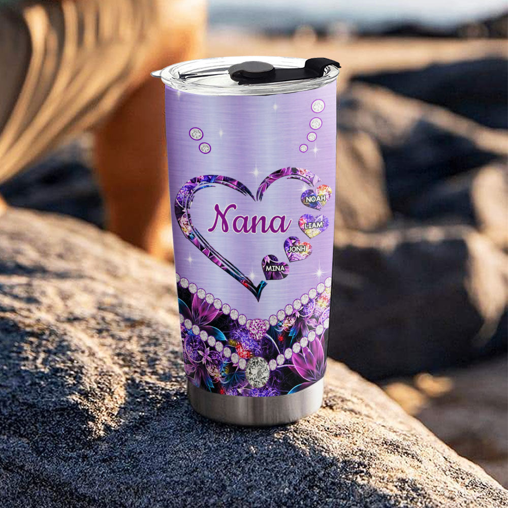 Jewel Heart Grandma Nickname Kids Names Personalized Tumbler 20oz