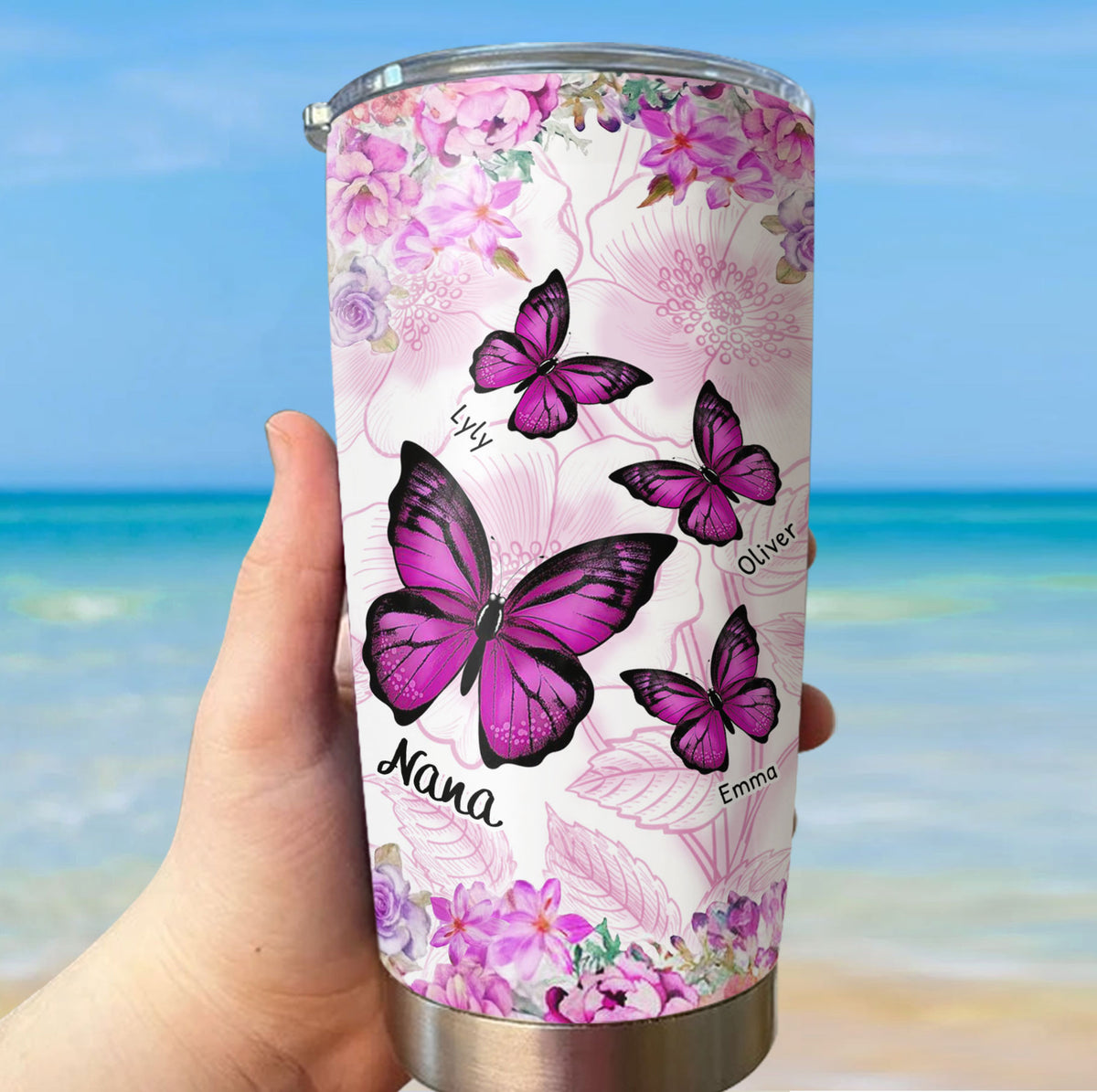 Flower Butterfly Grandma Nana Mimi Personalized Tumbler SC151109 - Drive mockup HP24HL19APR02