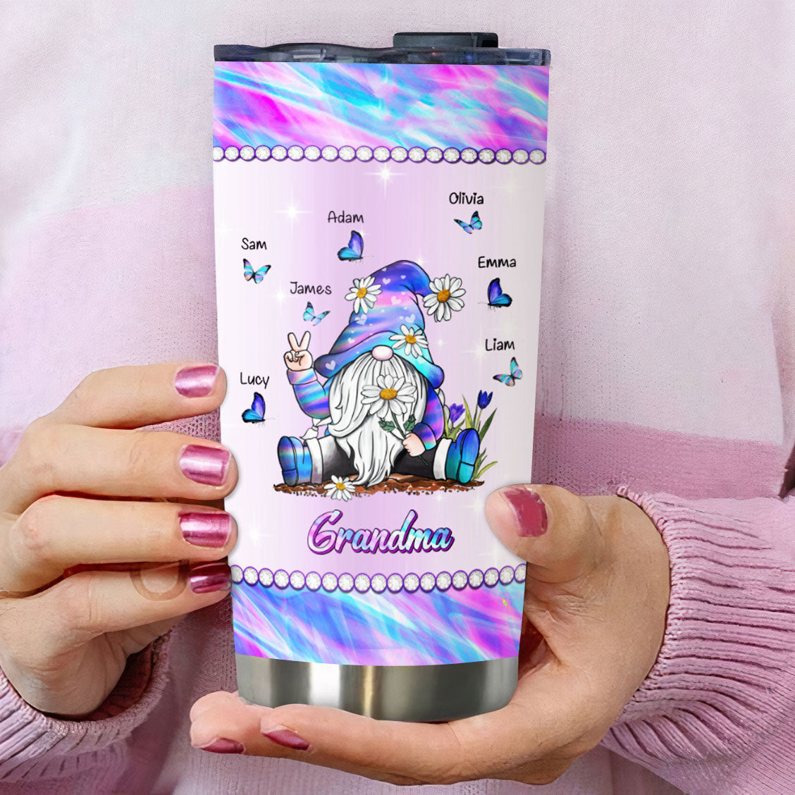 Hippie Gnome Grandma Nickname Kids Names Personalized Tumbler 4 Styles 20oz