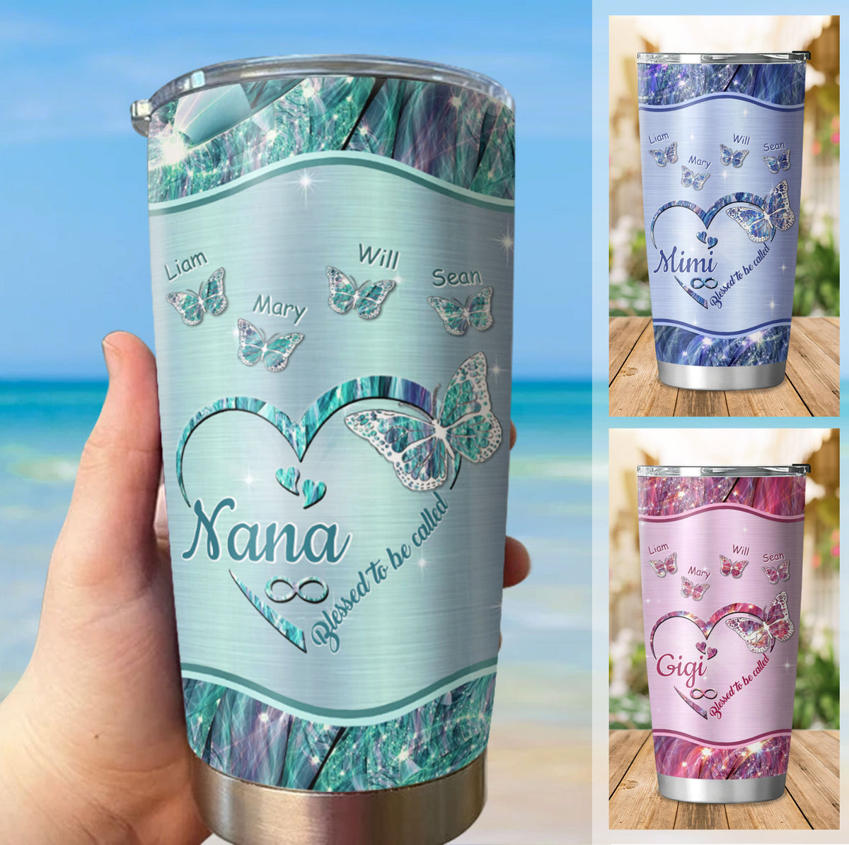 Butterfly Heart Blessed To Be Called Nickname Kids Names Personalized Tumbler 17 Colors 20oz