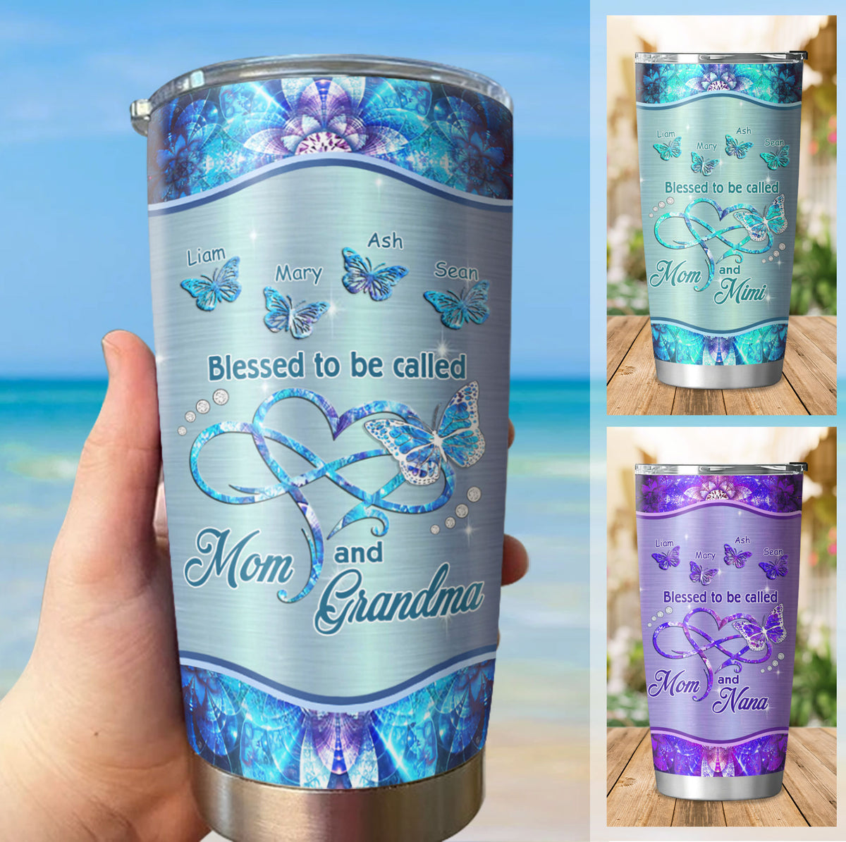 Blessed To Be Called Mom And Grandma Infinity Heart Kids Names Personalized Tumbler 18 Colors 20oz