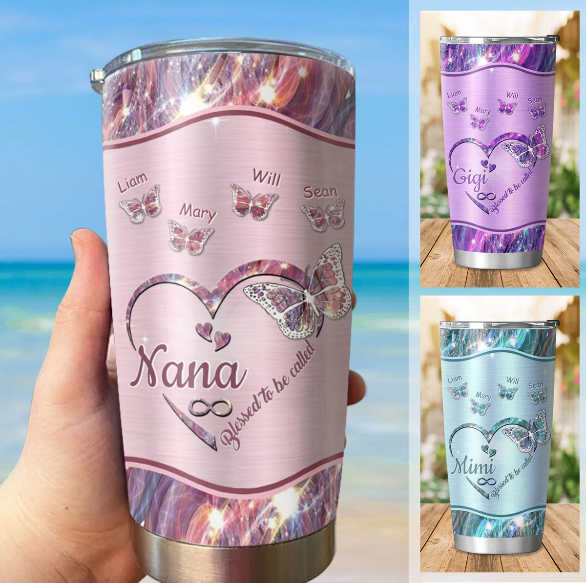 Butterfly Heart Blessed To Be Called Nickname Kids Names Personalized Tumbler 17 Colors 20oz