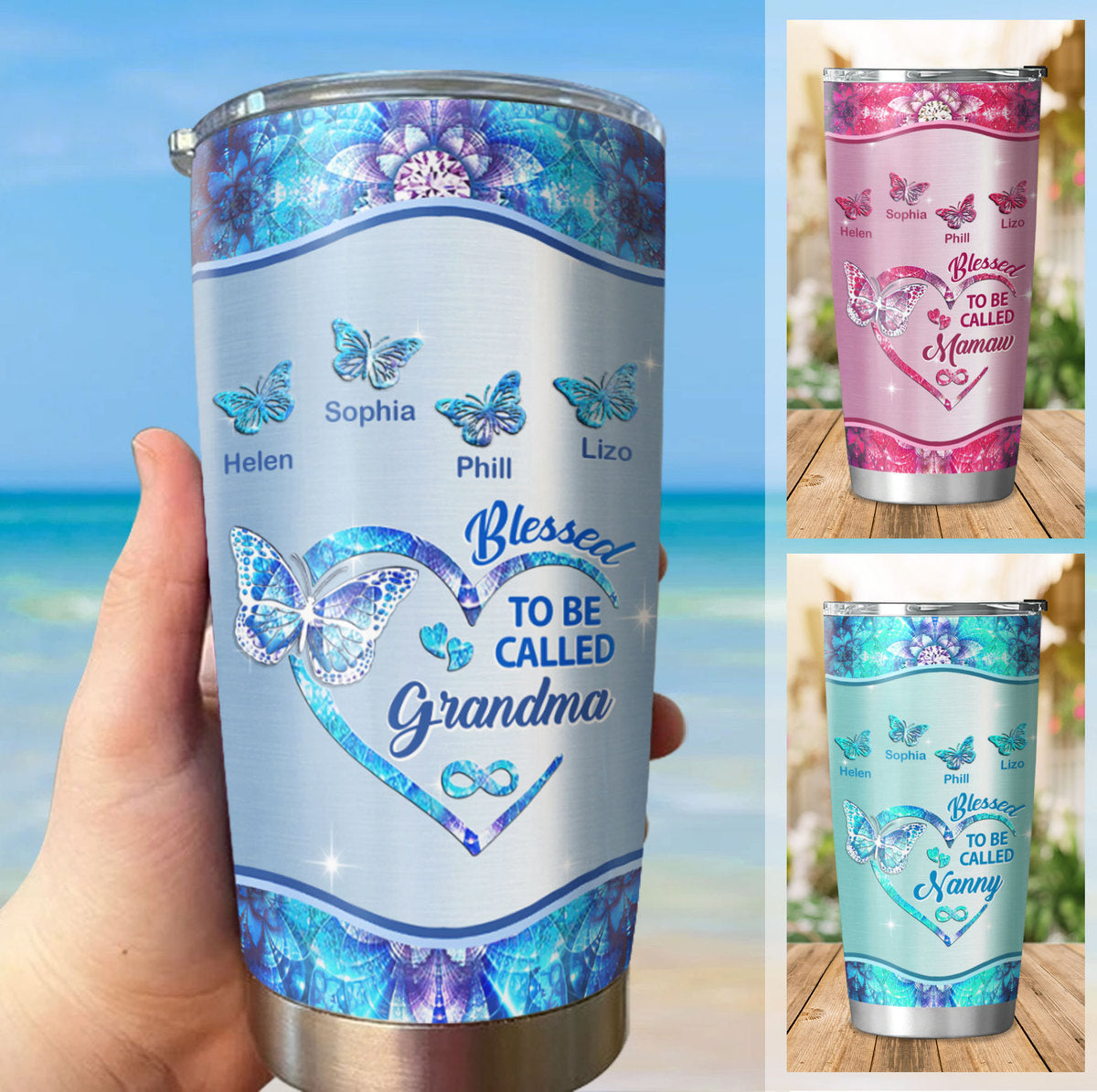 Butterfly Blessed to be called Grandma Mimi Nana Mommy Auntie Personalized Tumbler SC512421