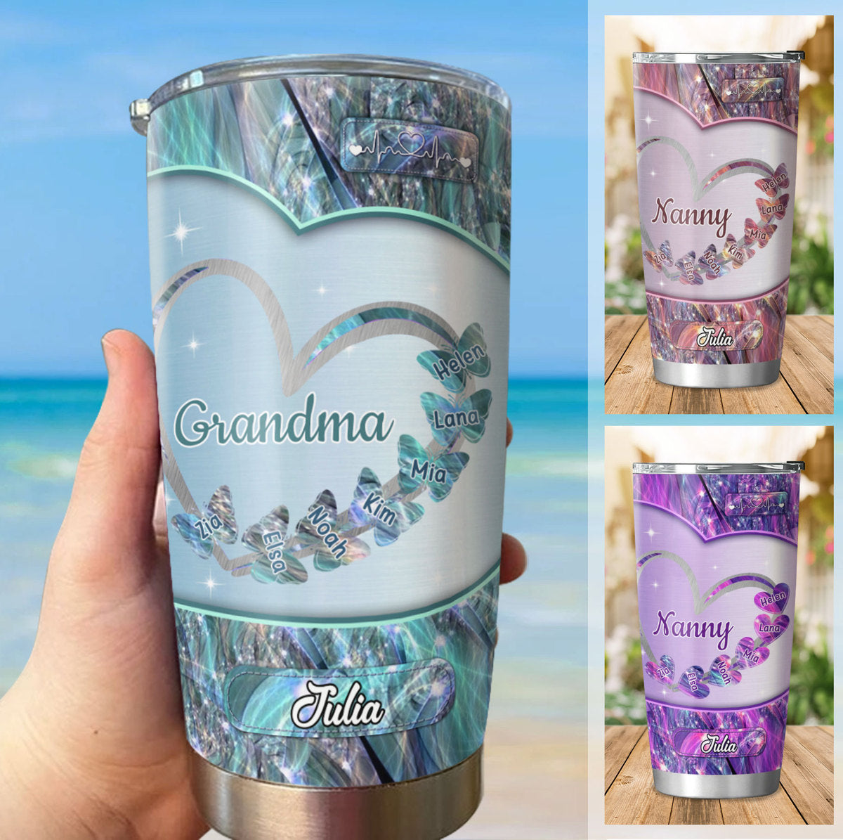 Butterfly Heart Grandma Mimi Nana Gigi Mommy Auntie Personalized Tumbler SC512412