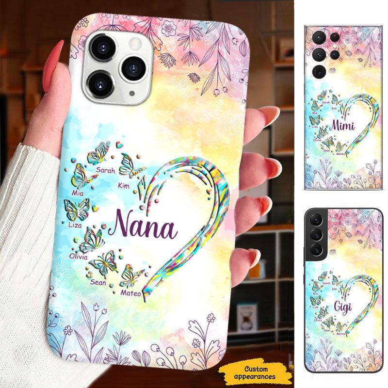 Butterfly Heart Grandma Mimi Nana Mommy Auntie Personalized Phone Case SC81248