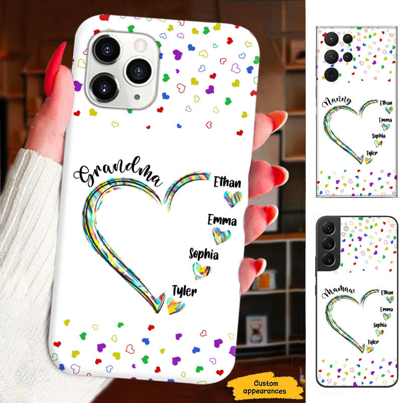 Colorful Heart Grandma Mimi Nana Mommy Auntie Personalized Phone Case SC41248