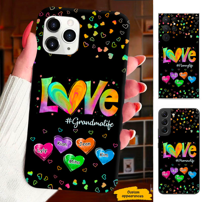 Colorful Heart Grandma Mimi Nana Mommy Auntie Personalized Phone Case SC812410