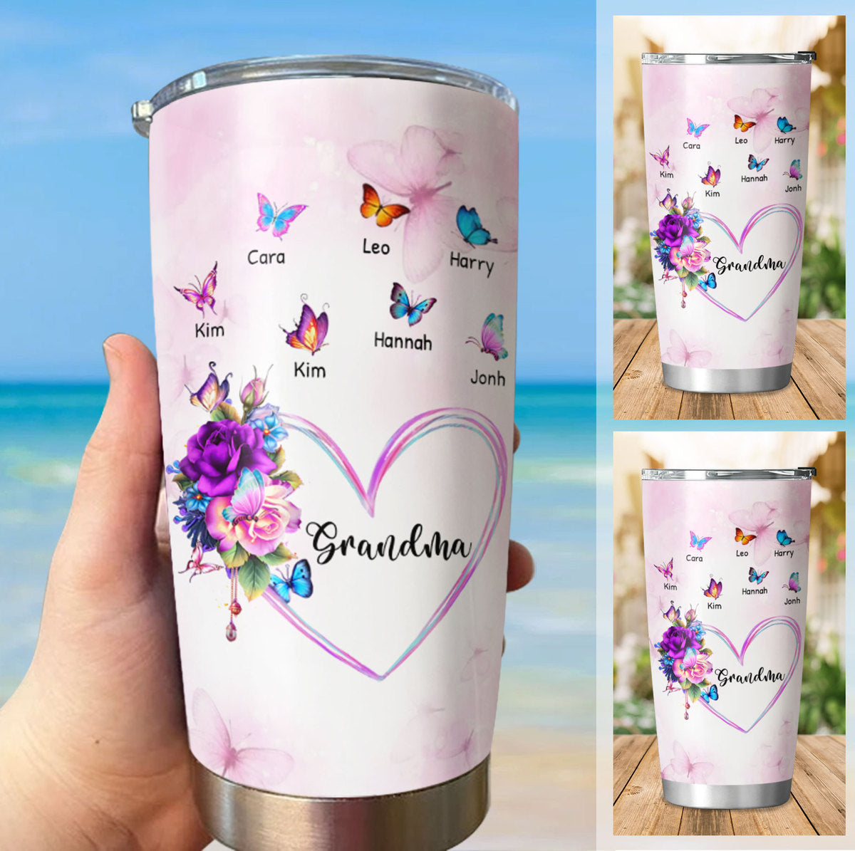 Flower Butterfly Grandma Mimi Nana Gigi Mommy Auntie Personalized Tumbler SC51248
