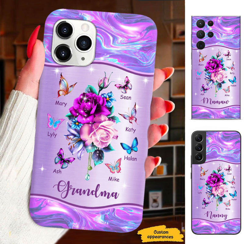 Flower Butterfly Grandma Mimi Nana Mommy Auntie Personalized Phone Case SC812420
