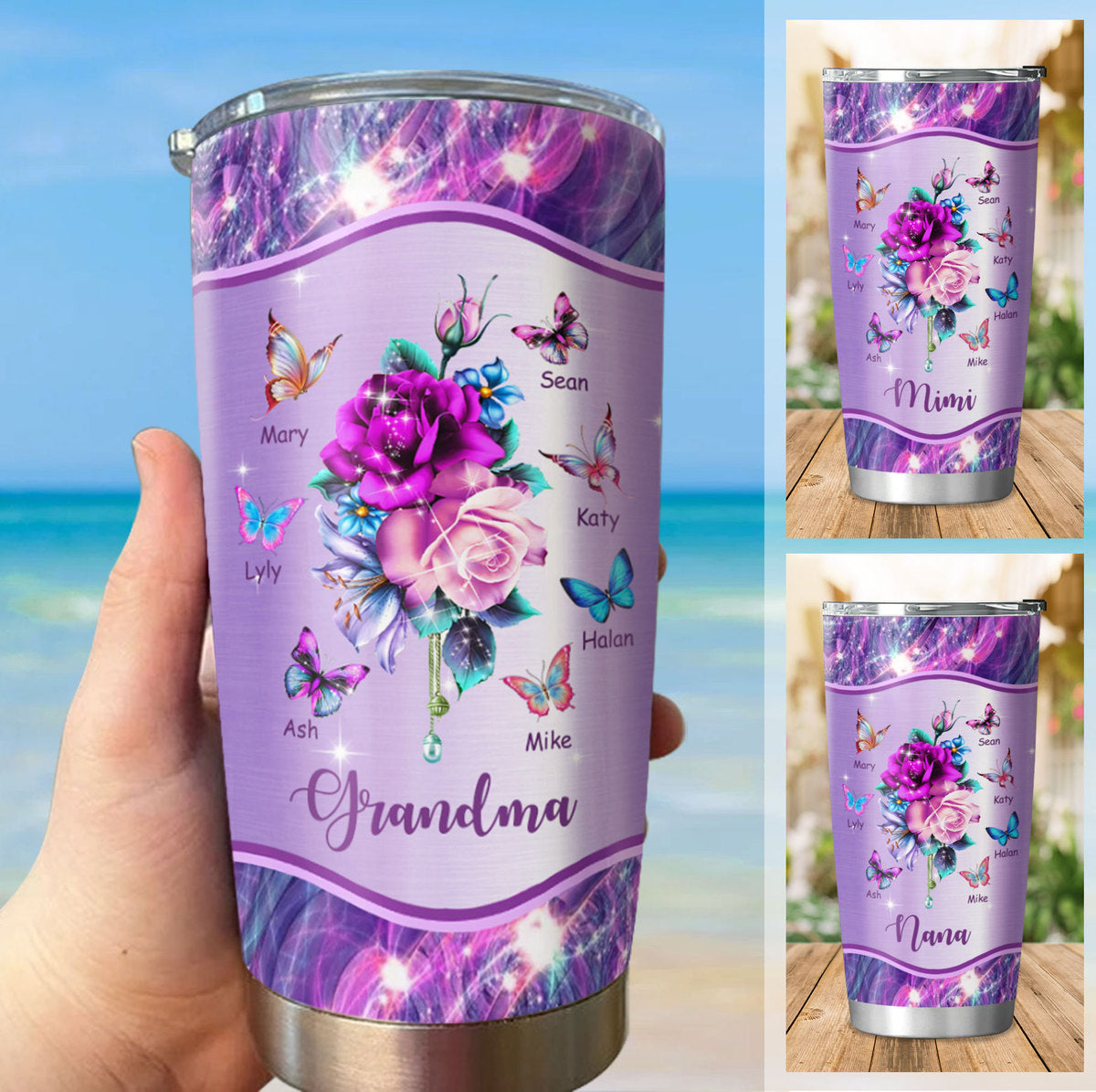 Flower Grandma Mimi Nana Gigi Mommy Auntie Personalized Tumbler SC51249