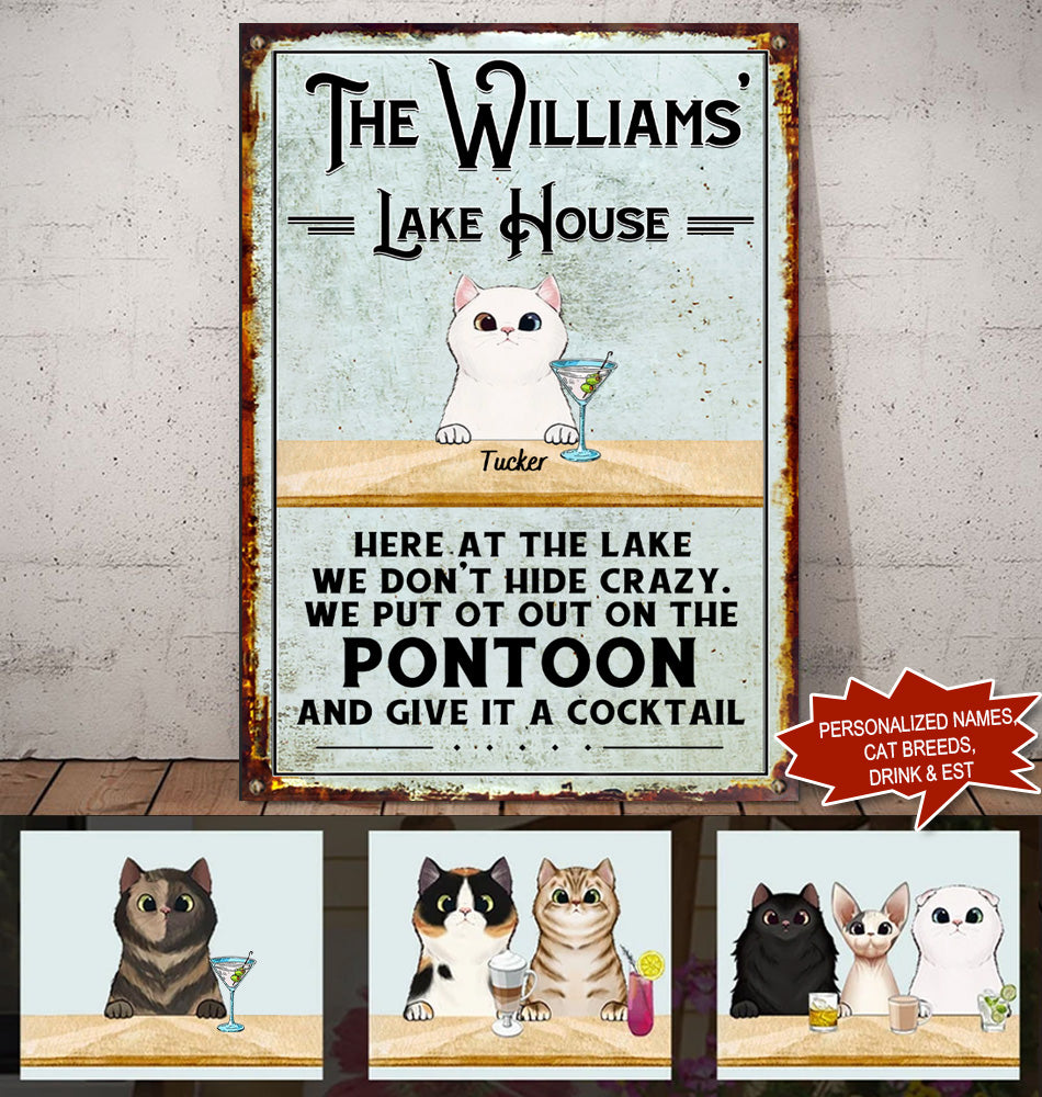 Personalized Custom Dog And Cat Lake House Metal Sign - Drive mockup HP29HL055