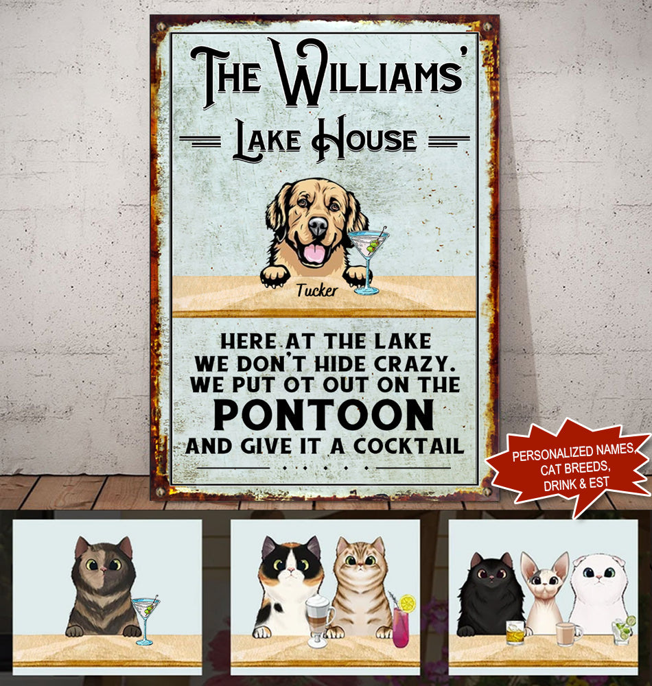 Personalized Custom Dog And Cat Lake House Metal Sign - Drive mockup HP29HL055