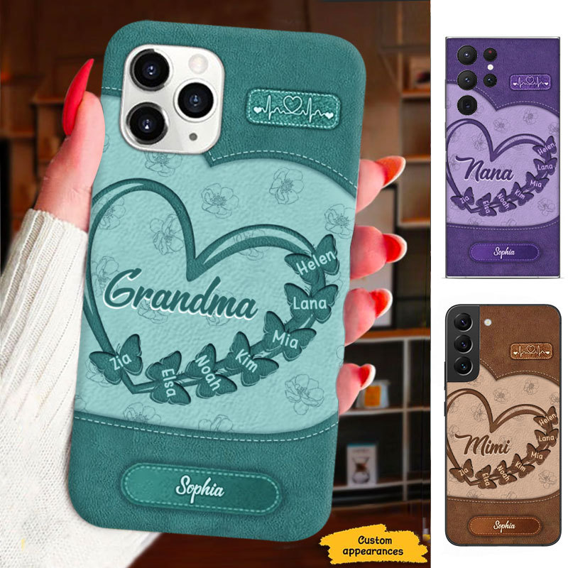Leather Pattern Heart Grandma Mimi Nana Mommy Auntie Personalized Phone Case SC41246