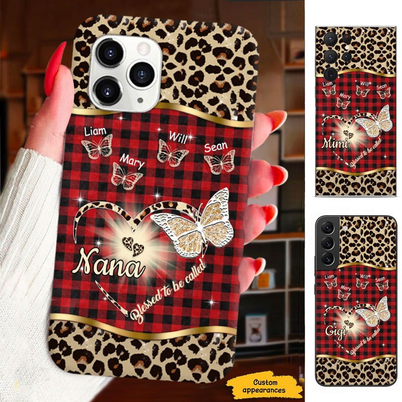 Leopard Red Plaid Butterfly Blessed to be called Grandma Nana Mimi Gigi Personalized Phone Case SC161241