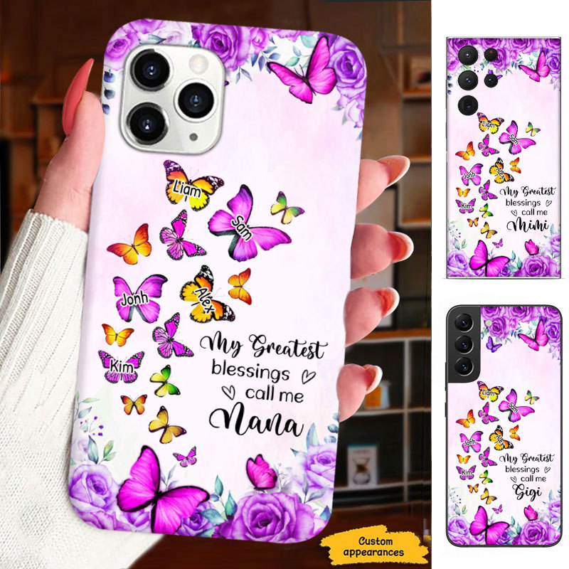 Pink Butterfly My Greatest Blessings Called Me Grandma Nana Mimi Mom Personalized Phone Case SC24041018