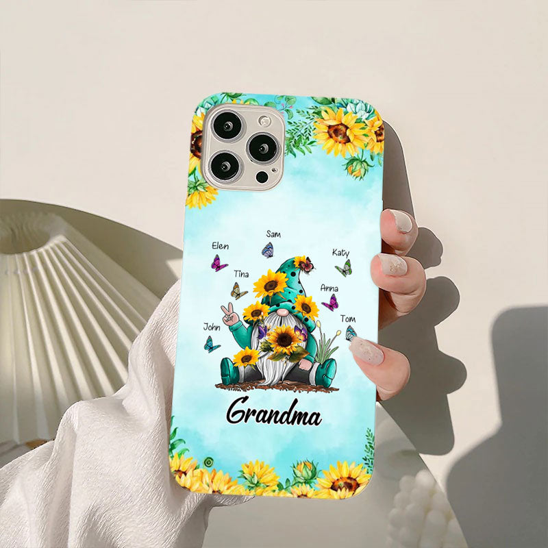 Sunflower Gnome Butterflies Grandma With Grankids Personalized Grandma Phone Case