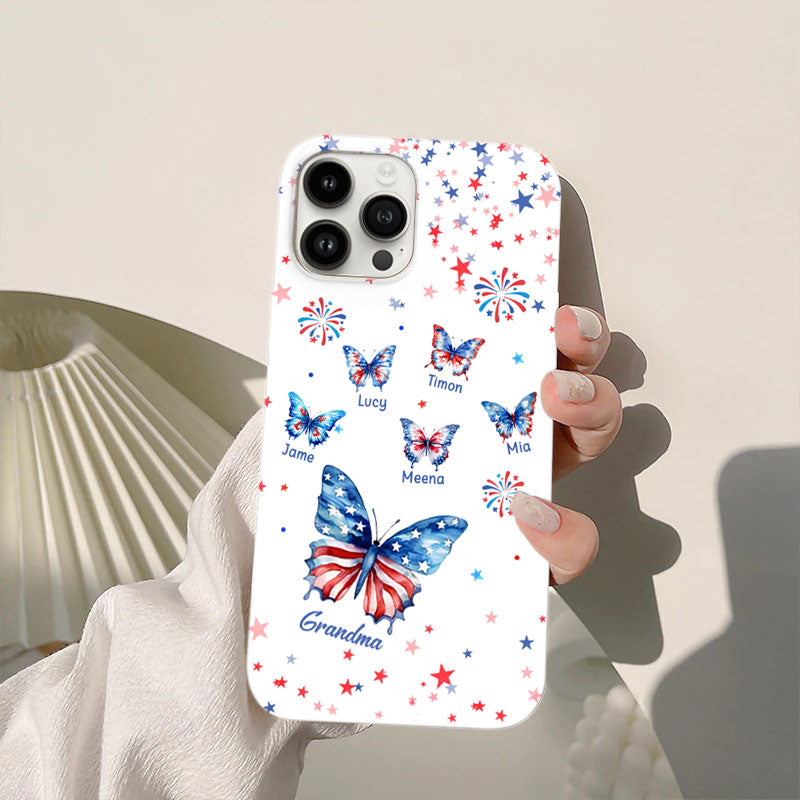 American Flag Butterflies Grandma Of July Personalized Phone Case - mockup 5 of 5