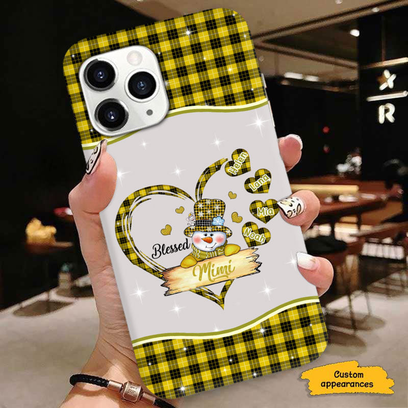 Blessed Grandma Snowman Buffalo Plaid Heart Grandkids Personalized Phone Case - mockup 4 of 6