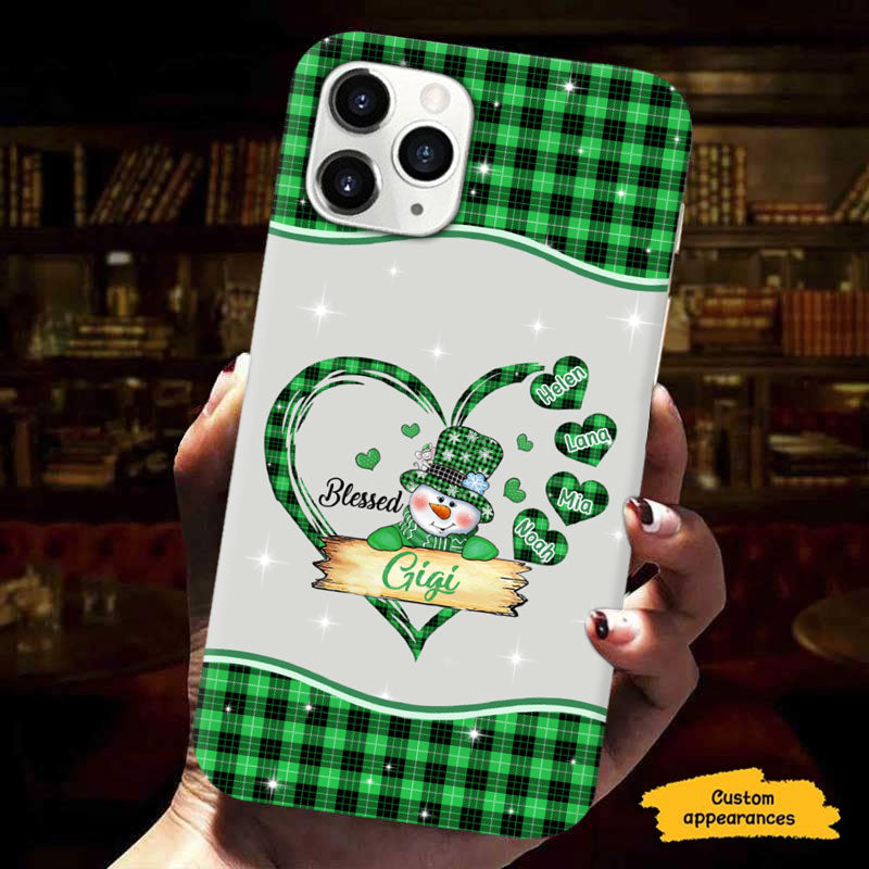 Blessed Grandma Snowman Buffalo Plaid Heart Grandkids Personalized Phone Case - mockup 5 of 6