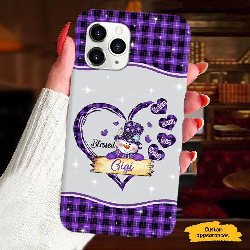 Blessed Grandma Snowman Buffalo Plaid Heart Grandkids Personalized Phone Case - mockup 6 of 6