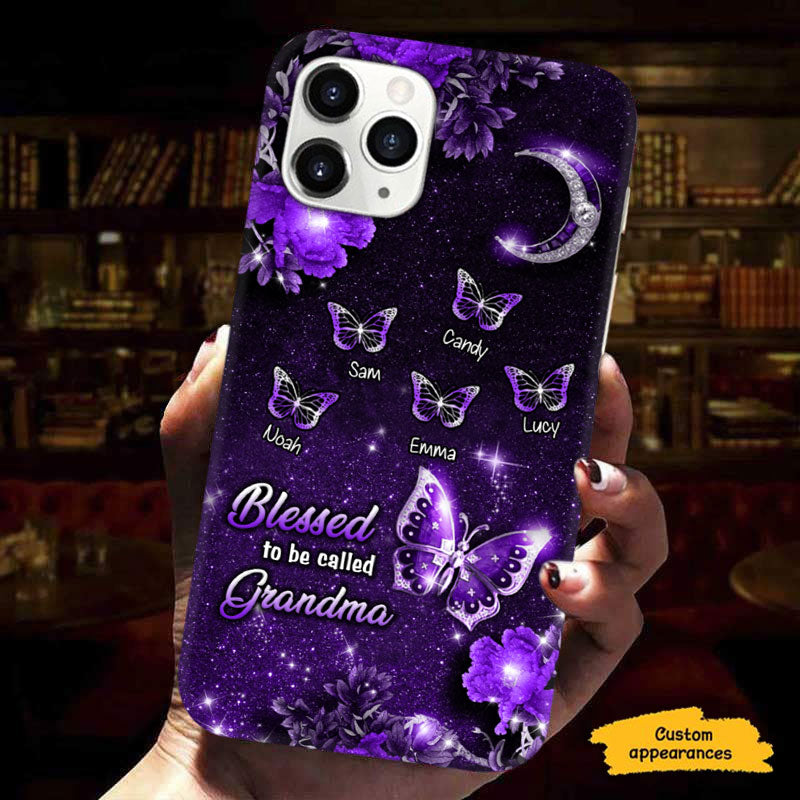 Blessed To Be Called Grandma Crescent Moon Butterflies Personalized Phone Case - mockup 4 of 6