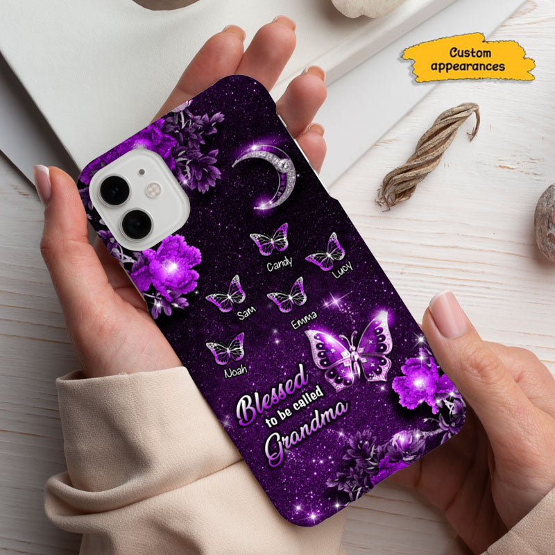 Blessed To Be Called Grandma Crescent Moon Butterflies Personalized Phone Case - mockup 5 of 6