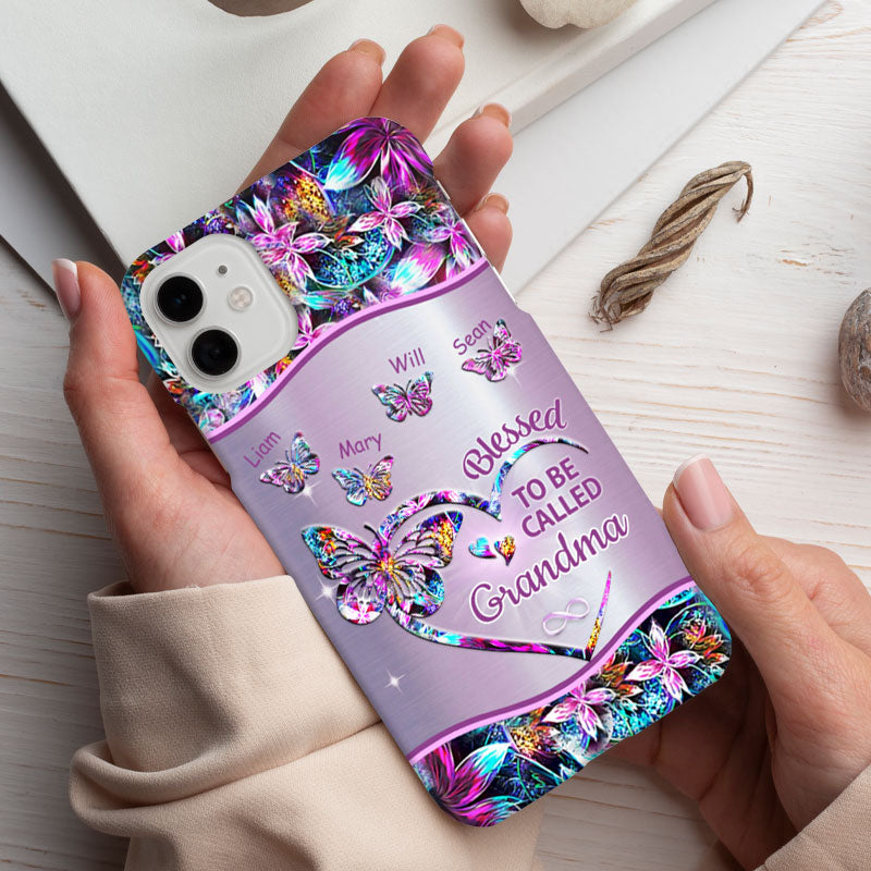 Blessed To Be Called Grandma Holographic Butterfly Heart Personalized Phone Case - mockup 3 of 5