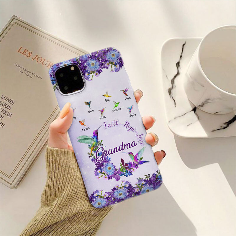 Blessed To Be Called Grandma Hummingbirds Purple Daisy Wreath Personalized Phone Case - mockup 2 of 6