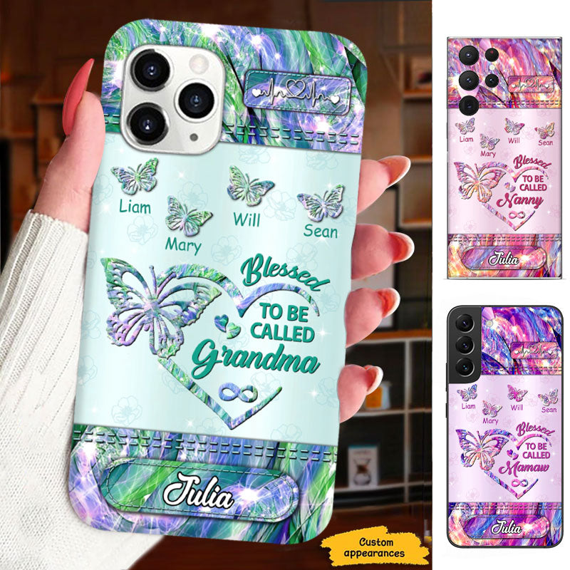 Blessed To Be Called Grandma Pink Hologram Butterflies Heartbeat Name Plate Personalized Phone Case - mockup 2 of 5