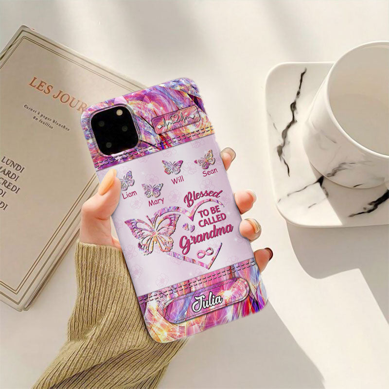 Blessed To Be Called Grandma Pink Hologram Butterflies Heartbeat Name Plate Personalized Phone Case - mockup 3 of 5