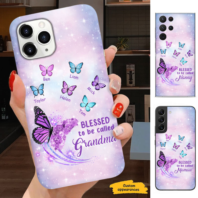 Blessed To Be Called Grandma Purple Butterflies Galaxy Personalized Phone Case - mockup 1 of 6