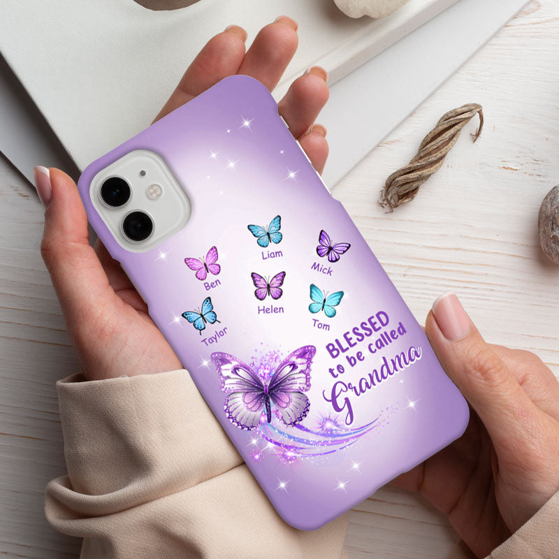 Blessed To Be Called Grandma Purple Butterflies Galaxy Personalized Phone Case - mockup 2 of 6