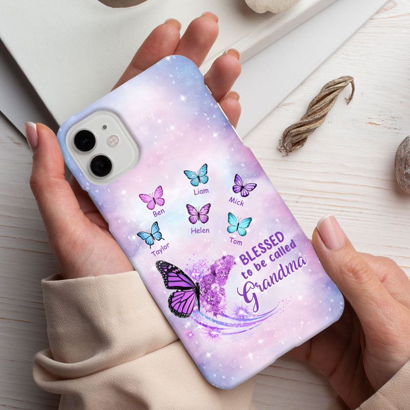 Blessed To Be Called Grandma Purple Butterflies Galaxy Personalized Phone Case - mockup 3 of 6