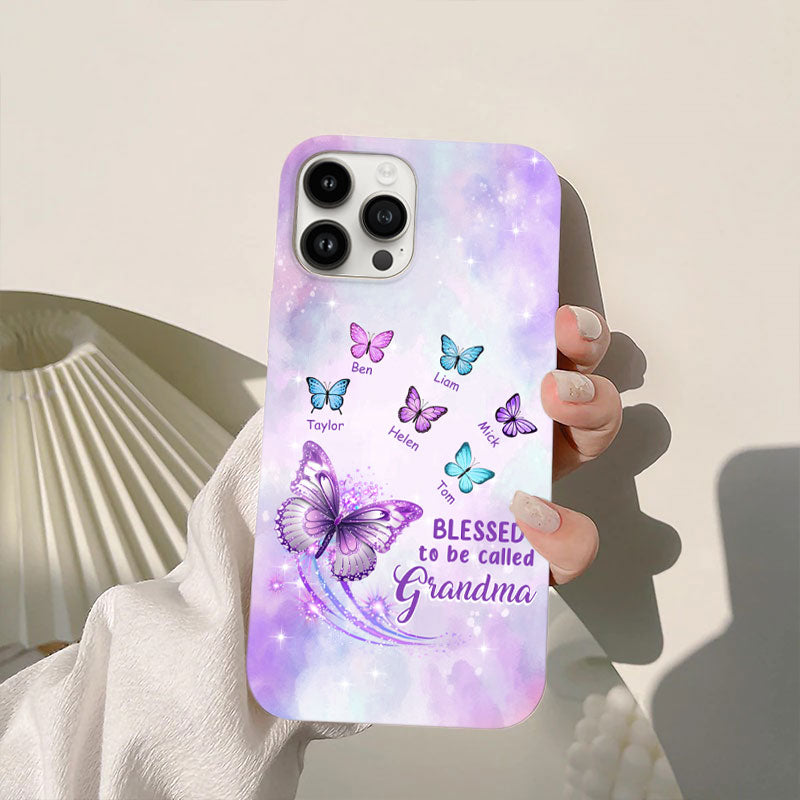 Blessed To Be Called Grandma Purple Butterflies Galaxy Personalized Phone Case - mockup 6 of 6